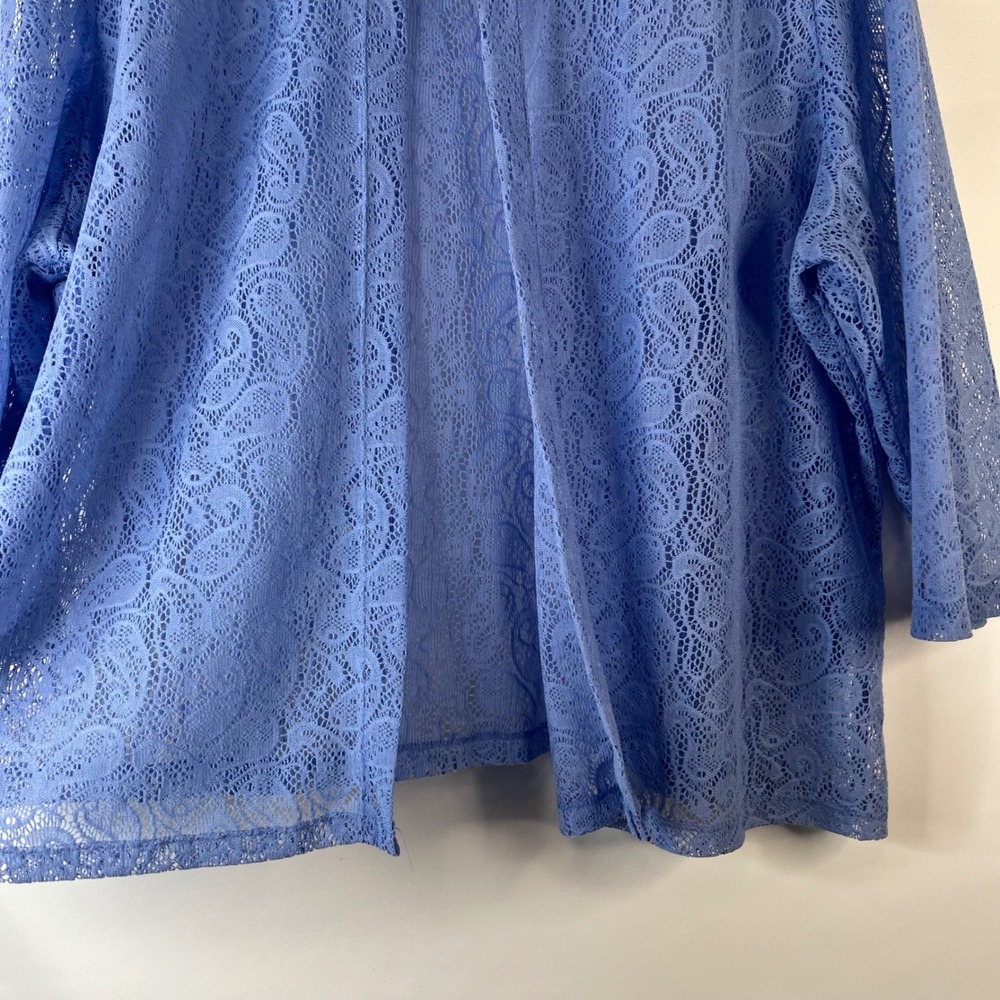 Serengeti Lace Cardigan Women 3X Blue Paisley Sheer Open Front 3/4 Sleeve - Picture 5 of 9
